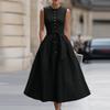 Abito midi da donna senza maniche con bottoni frontali in misto cotone e lino con cintura in vita e tasche, vestibilità classica per l'uso quotidiano