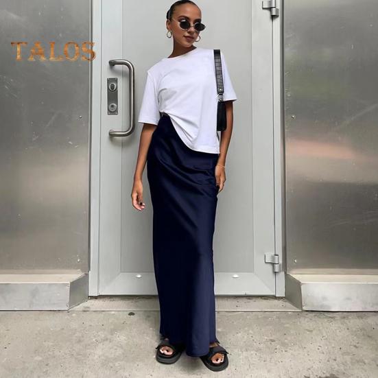 Spódnica damska z wysokim stanem i satynową spódnicą syrenką Elegancka, zapinana na zamek, jednokolorowa, dopasowana, w kształcie litery A, długa spódnica do pracy, na imprezę, do codziennego noszenia