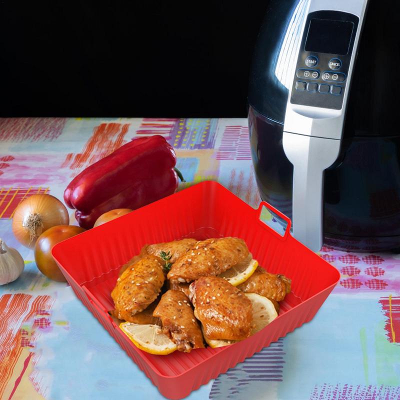 Air Fryer Silicone Pot Square 6.8in Foldable Air Fryer Basket Food Grade Non Stick Easy Cleaning Reusable Silicone Basket