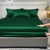 1 Einfaches Modernes Satin Unifarbenes Spannbettlaken, Dunkelgrüne Farbe Eisseide Tagesdecke für Schlafzimmer, Bettwäsche (Ohne Kissenbezüge)