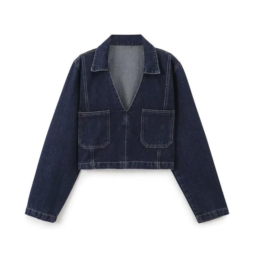 Women's Spring and Autumn Loose and Thin Retro V-neck Denim Shirt Top