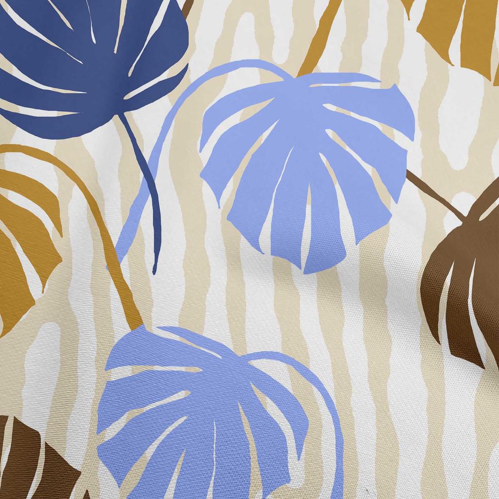 oneOone Bumbac Elastic Albastru Prăfuit Material Tropical Frunză de Palmier Cu Linii Groase Întrerupte Material Rochie Material Imprimat La Metru 40 Inch