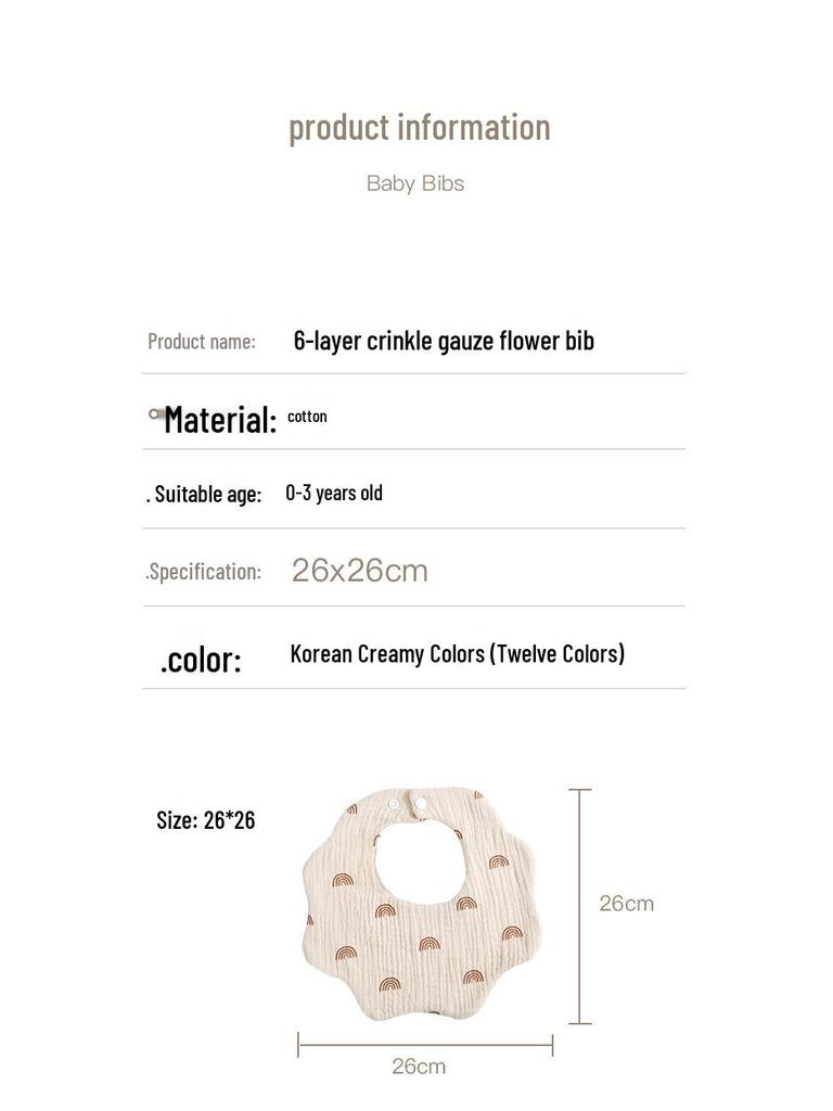 Korean 6-Layer Cotton Gauze Petal Bib: 360° Anti-Spit-Up Newborn Drool Towel.