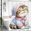 Cute cat sitting in pajamas on soft cushion Shower Curtain, Bathroom Decorative Shower Curtain, Waterproof Shower Curtain with H