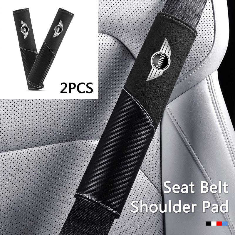 GOEQ8 2pcs Leather Car Seat Belt Shoulder Cover Safety Protective Pad For BMW MINI CooperS F54 F55 F56 F57 R50 R51 R52 R53 R54 R55 R56