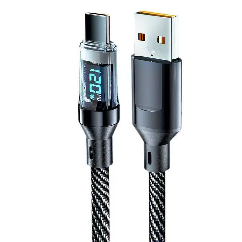 120W Fast Charging Dual Type-C Cable with Intelligent Display for Apple, Huawei, and Laptops