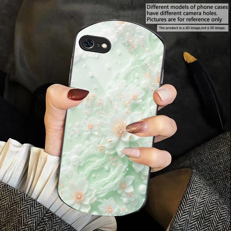 Schöne weiße Blumen Für iPhone 17 Air 16 15 14 Pro 13 Plus 12 mini 11 Pro Max XR X 7 8 Elliptische gehärtete Glas Handyhülle