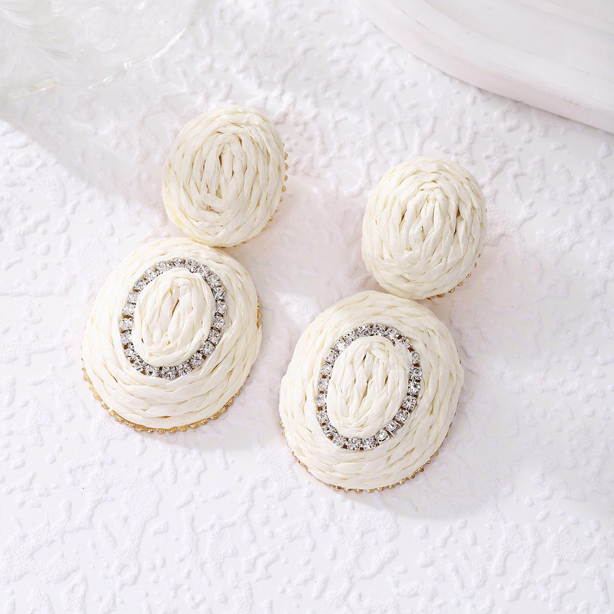 

Ретро Геометрические Овальные Серьги с Рафией и Инкрустацией Бриллиантами - Отпускной Стиль