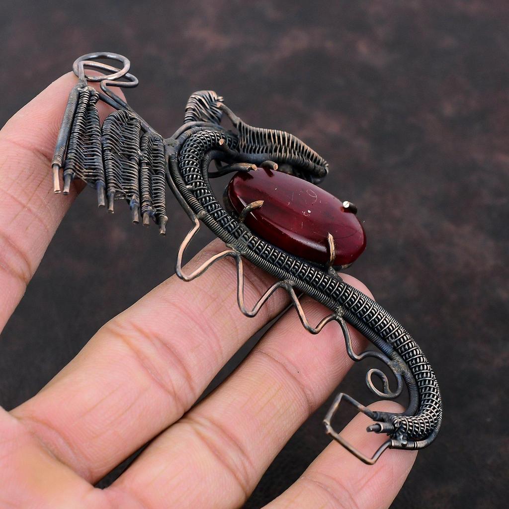 Red Fire Labradorite Pendant Copper Wire Wrapped Pendant Handmade Brand New Jewelry Gemstone Dragon Pendant Copper Wire Jewelry Gift For Mom