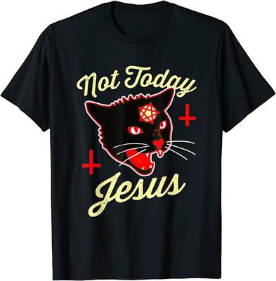 Hoy no Jesús Gato Cruz de la Muerte Camiseta Vintage Unisex