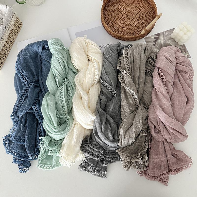 Artistic Style Long Solid Color Scarf for Women Summer and Autumn Photography Shawl Sunscreen Scarf