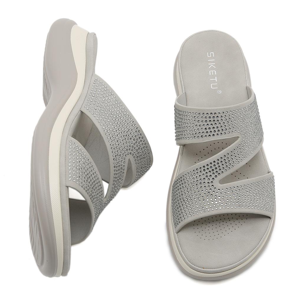 Modische Schuhe für Damen Sommer Elegante Damen Plateau-Sandalen Lässige Keilabsätze Bequeme Strass-Slipper Strandschuhe Damen-Sandalen