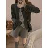 Gray fake two-piece crew neck button-knitted cardigan women's spring new women's sweater trend