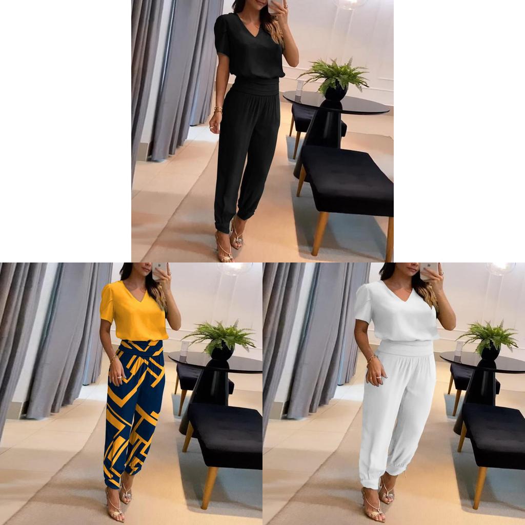 Polyester Geometric Print Casual Pantsuit For Womens Summer Office Wear