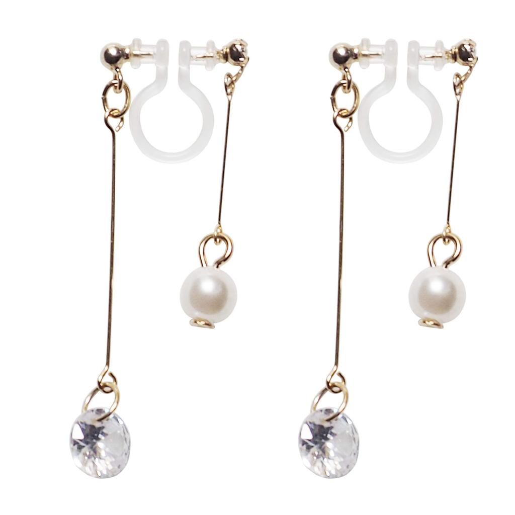 American style cubic white resin Miyabi Grace Women's earrings, non-pierced earrings, popular, painless, gold, earrings, double-sided, crystal,