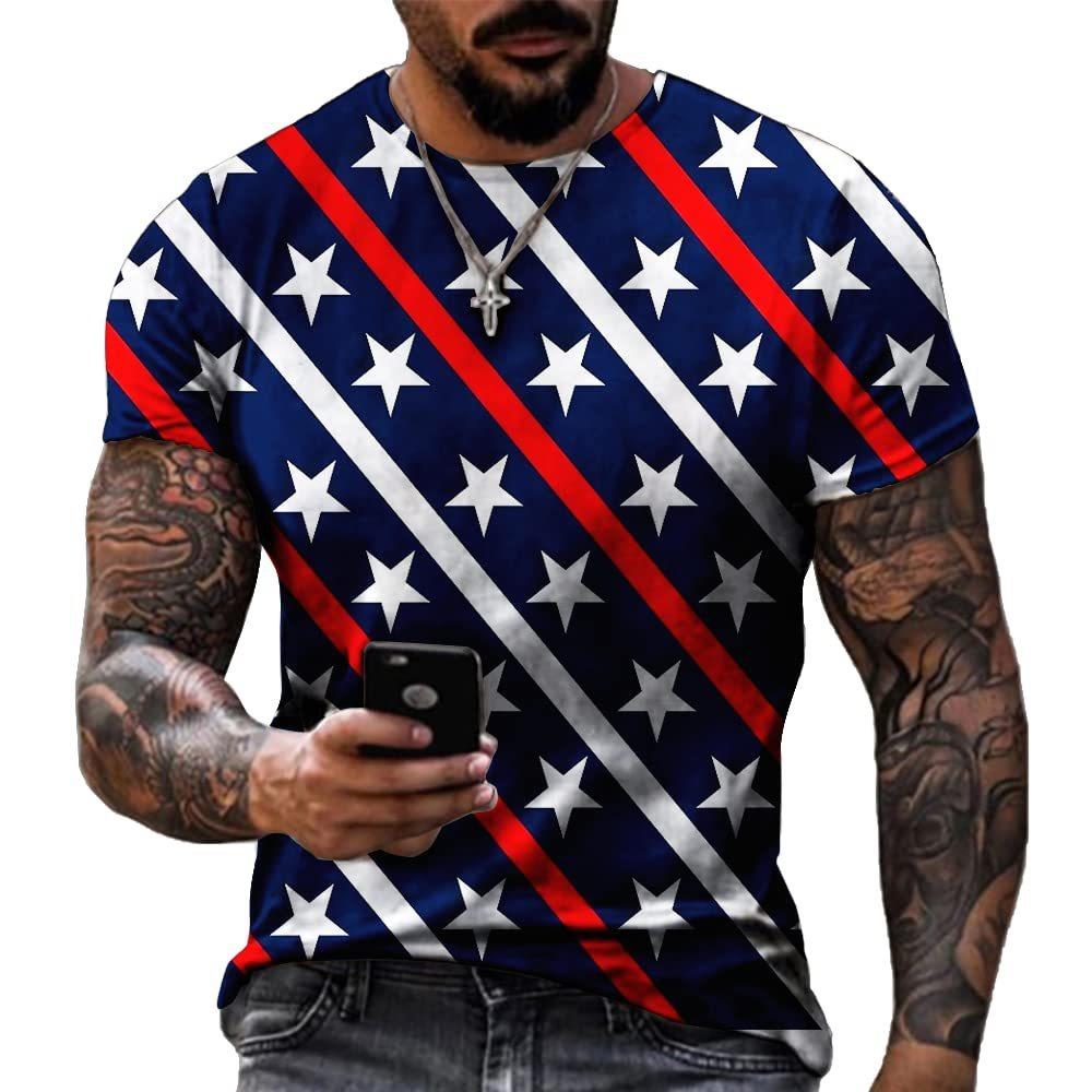 American Flag Pattern 3D Digital Printing Men's Fashionable Round Neck Short Sleeved T-shirt