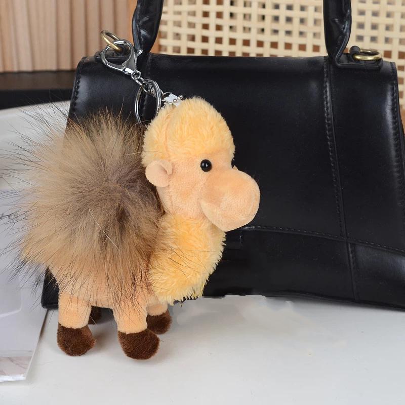 Creative Personalized Real Mink Fur Ball Small Camel Bag Charm Cute Plush Doll Car Keychain Pendant Accessories