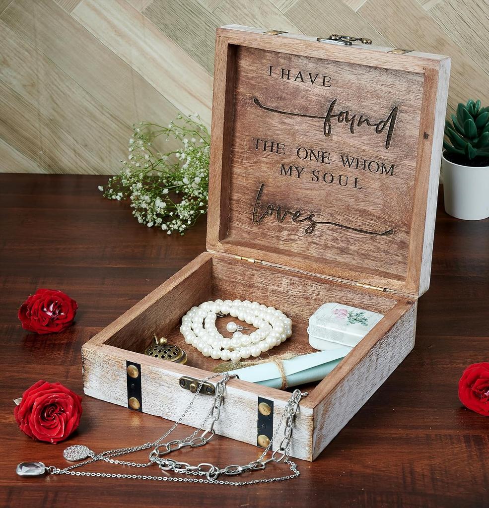 Eximious India Wedding Keepsake Box with Lids Bridal Arranger Memory Storage Box Bridal Shower Gifts Wooden Wedding 7X7X3 Inches Mr...