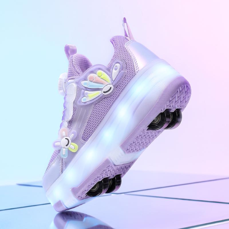 Kinder LED Rollschuhe mit vier Rädern, tägliche süße Cartoon-Grafik, Sportschuhe, Kindergeschenk