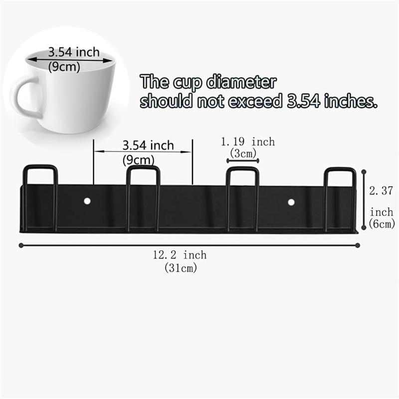 AD23-2Pcs Wall-Mounted Mug Holder Mug Hooks No Drilling,Mug Rack Hooks With 4 Cup Holders