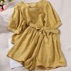 Petite Women's Square Neck Puff Sleeve Top & Elastic Waist Wide Leg Shorts Two-Piece Summer Set