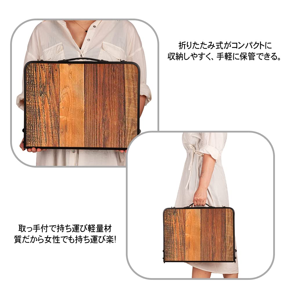 UPF Camping Table with Mesh Side Table Outdoor Table Wood Grain Lightweight Folding Table Compact Low Table Folding Mini Table Heat Resistant Bonfire