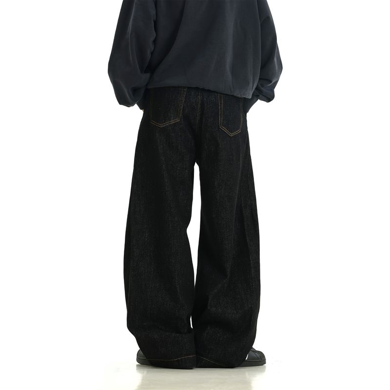 American Retro Washed Machete Denim Men and Women Fancy Fried Street All-Matching Straight Loose Wide Leg Casual Trousers