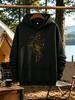 Men's Black Cotton Blend Pullover Hoodie Loose Street Style Kangaroo Pocket Abstract Geometric Print Street Style. Cool Casual Gif