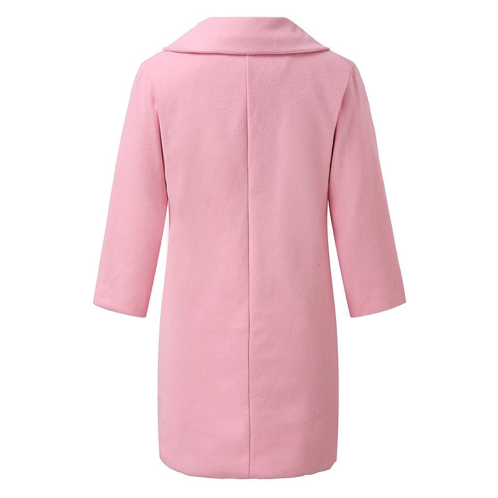 Moda feminina sólida manga comprida casual tecido de lã casaco de comprimento médio