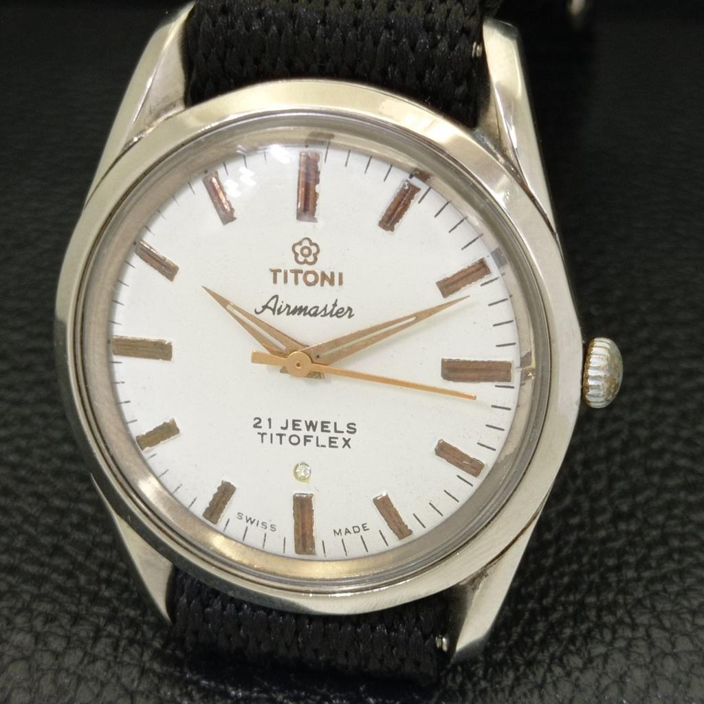 SCHWEIZER VINTAGE TITONI AIRMASTER TITOFLEX HANDAUFZUG HERREN WEISSE UHR a436445-2 R129-a436445