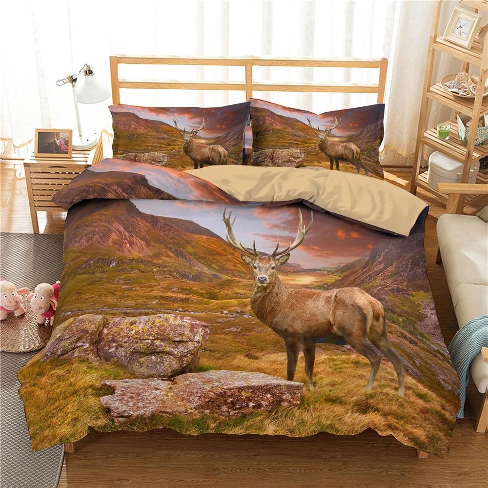 Deer Duvet Cover SetWoodland Animals Elk Moose Bear Wildlife Hunting Country Cabin Bedding SetRustic Farmhouse Comforter Cover