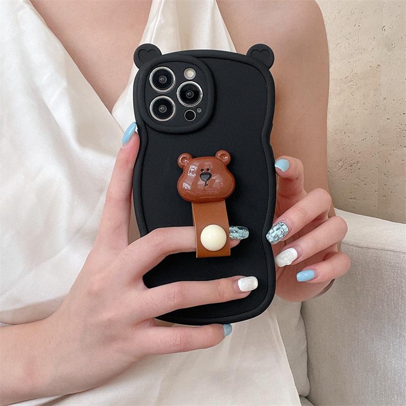 Roztomilý prsten s medvídkem Kreslené uši Silikonové pouzdro proti pádu pro Apple 15 Pro Max