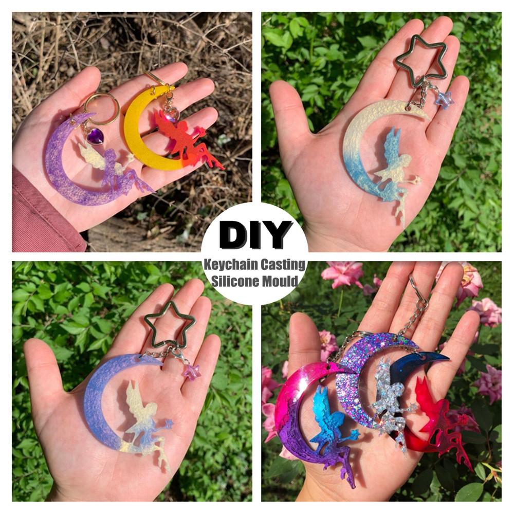 Glänzende Mond Tinker Schlüsselanhänger Form Fee Engel Pfote Herz Silikon Epoxidharzform DIY Halskette Schmuck Polymer Clay Formen
