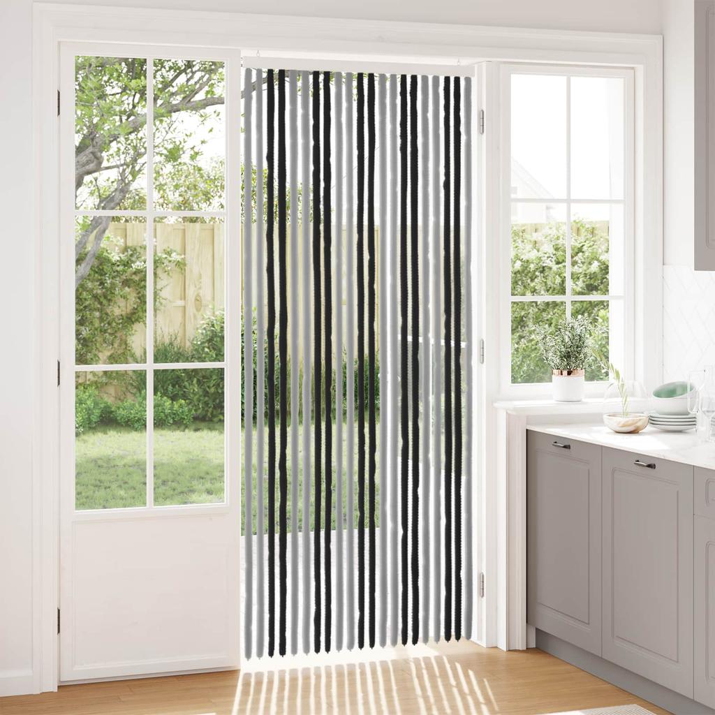 Insect Protection Curtain Chenille Grey and Black 90 x 220 cm