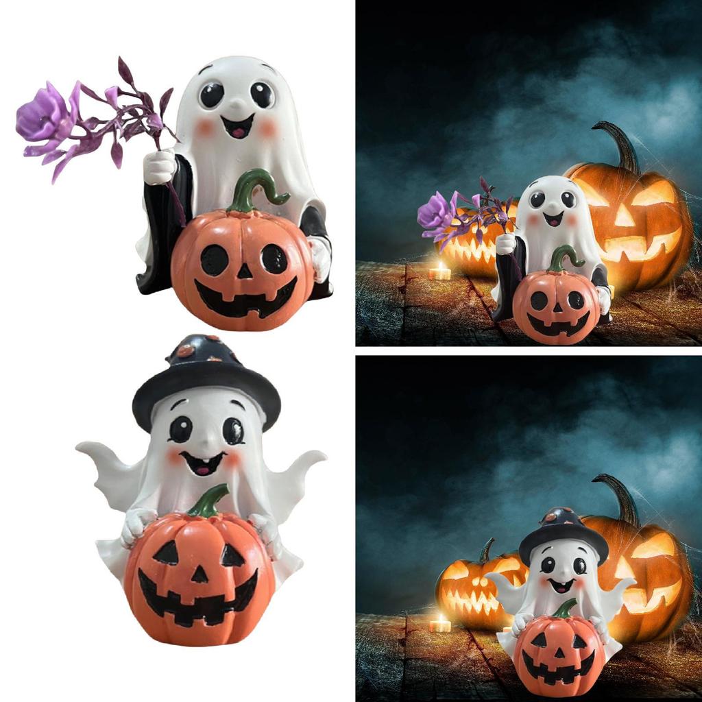 Halloween Pumpkin Statue Figurine Decor Funny Gift Photo Props Desktop Ornament for Home Living Room