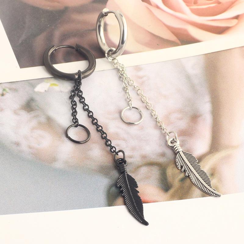 Black Series Titanium Steel Punk Style Earrings - Unisex, Korean Fashion, Unique Design