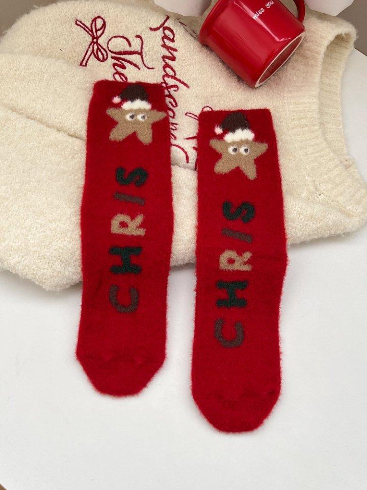 Christmas Stockings Medium Tube Socks Red Socks Plush Warm Australian Velvet Thickened Cute Cartoon No Hair Loss Sleep Stockings