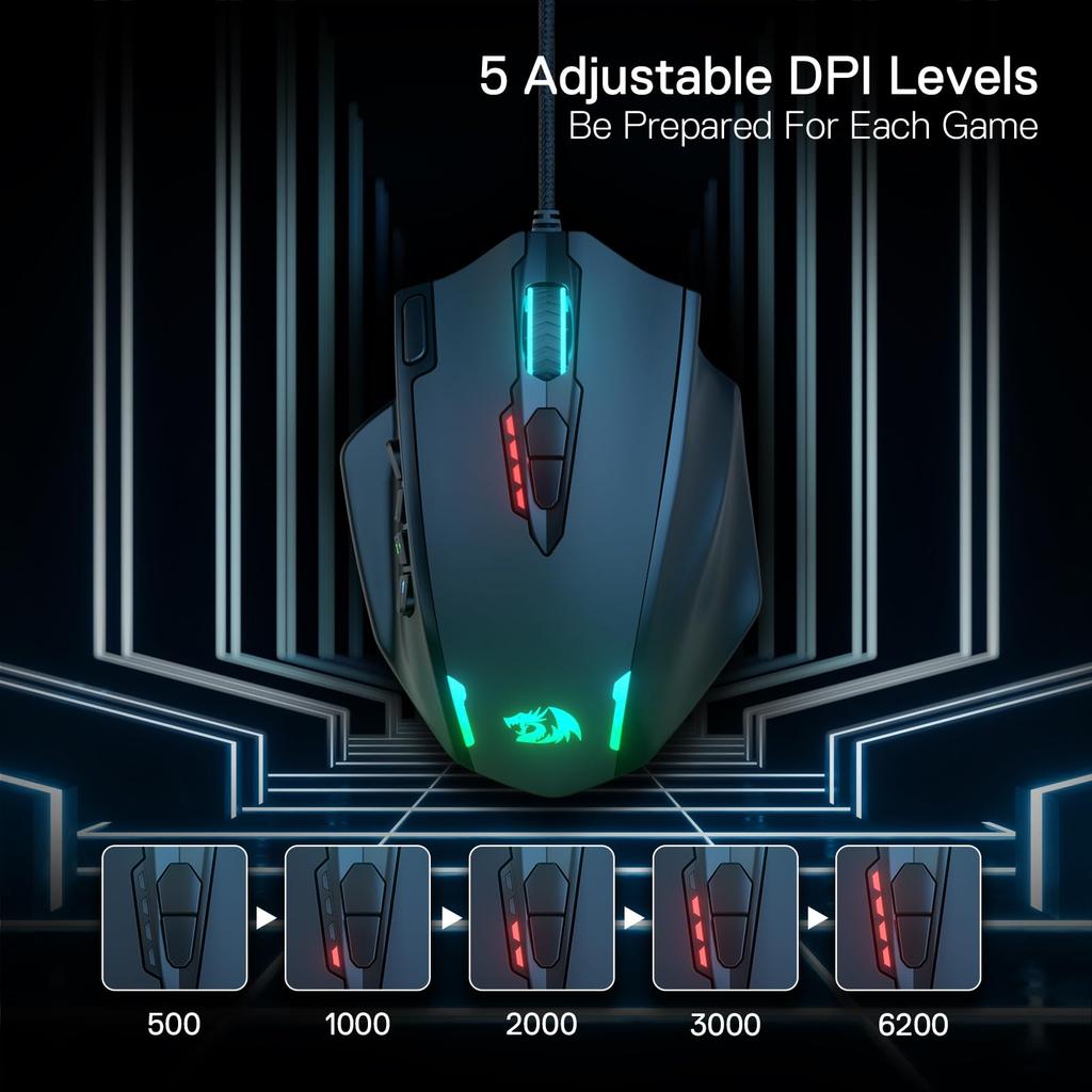 Redragon M908 Impact RGB LED MMO Gaming 12 Side Optical Wired Ergonomic Gamer Up to High 20 Programmable Macro with Comfort Grip Mouse, Buttons,