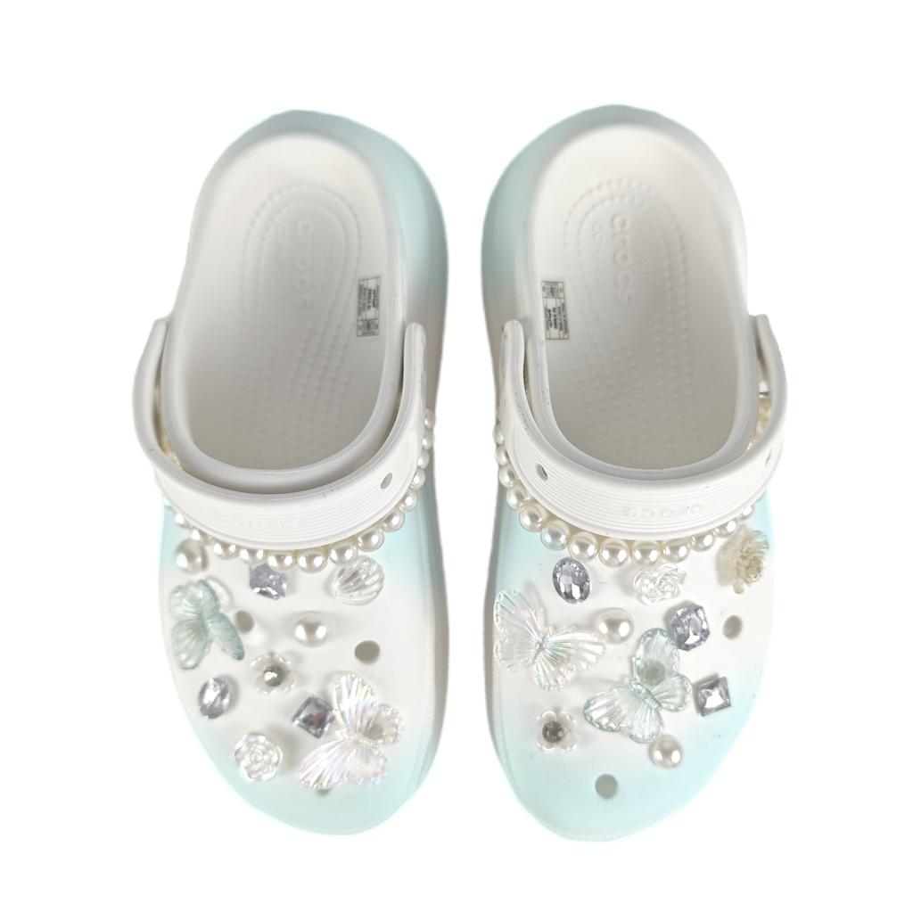 Crocs Crush Clog EVA Cute Meow Meow Decorative Buckle Hand Painted Graffiti Casual Fashion Versatile Hole Shoes Unisex White
