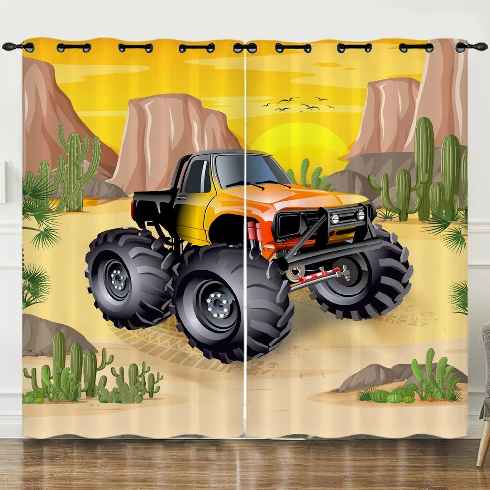 

Kids Cartoon Train Car Drapes Boys Construction Vehicles Design Windowpane Drape for Teens Bedchamber , Livingroom Space,HouseholdDecoration2Panels W60H60(CM)x2pcs&Grommet Top