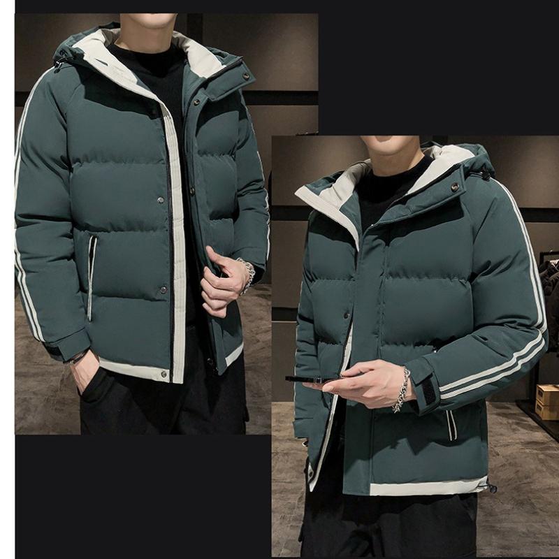 Cotton Clothes Men Winter Hooded Striped Thickening Cotton Jacket Trend Bread Clothing Cotton Jacket Men Fashion Casual Jacket