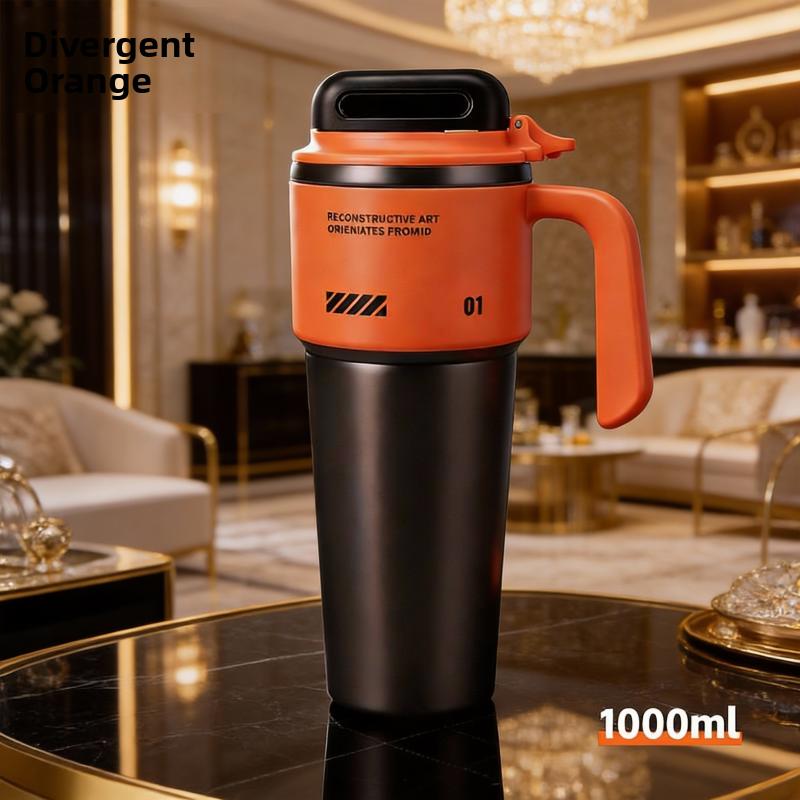 

Large Capacity Stainless Steel Insulated Water Bottle Men s High Aesthetic Outdoor Car Mounted Cooling And Heating Straw Cup помаранчевий