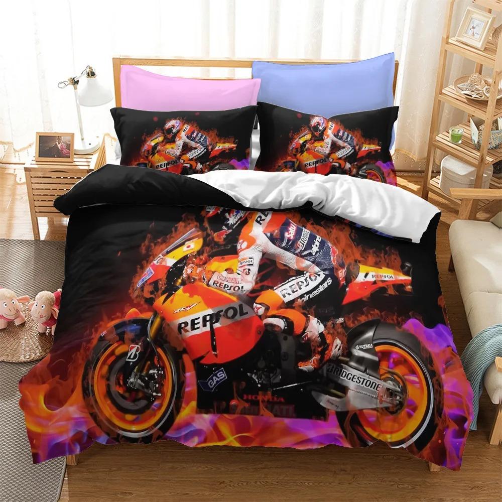 Motorcycles Bedding Set Polyester Fashion Duvet Cover Twin Size Bedclothes with Pillowcases for Teens Bed Linen