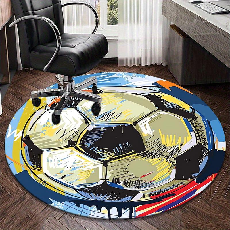 Soccer Ball Artwork Round Carpet Chair Cushion Round Entryway Rug, Soft Round Rugs for Living Room, Bedroom, Circle Carpet Decor Gifts