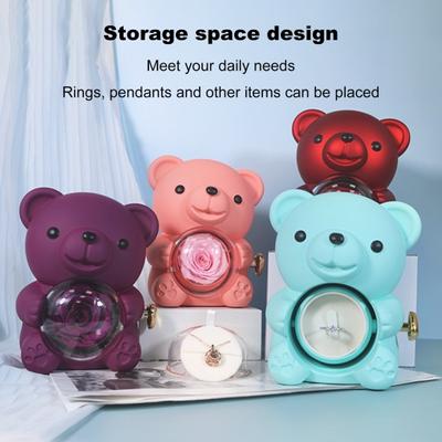 Preserved Rose Hug Bear Gift with Heart Necklace Rotatable Eternal Flower Bear Gift Box Wife Mom Grandma Girlfriend Valentine's Day Birthday Gift