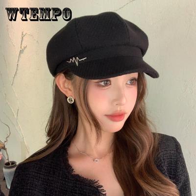 Women's Solid Color Pleated Octagonal Hat, Elegant Painter Fashion Beret Hat with Button for Hiking Traveling