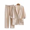 Set de 2 bucăți de pantaloni scurți cu blazer pentru femei, cu mâneci lungi largi, set de costum casual de vară