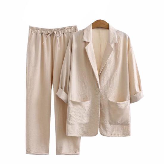 Set de 2 bucăți de pantaloni scurți cu blazer pentru femei, cu mâneci lungi largi, set de costum casual de vară