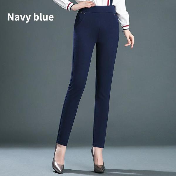 

Женская модная одежда Эластичный пояс с высокой талией Тонкие стройные деловые брюки для фитнеса Осень-весна Длинные брюки 4 цвета Супер плюс размер S ~ 10XL 8XL темно-синий