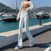 White Straight Jeans Women High Waist Elastic Slim Thin Small People Drag The Ground Horseshoe Flare Trousers Jeans for Women Long Denim Pants